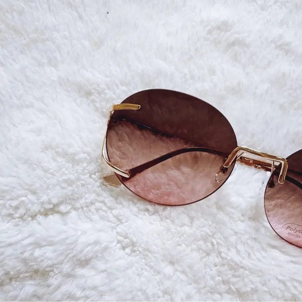 Ruth Clear Brown & Pink Round Metal Sunglasses
